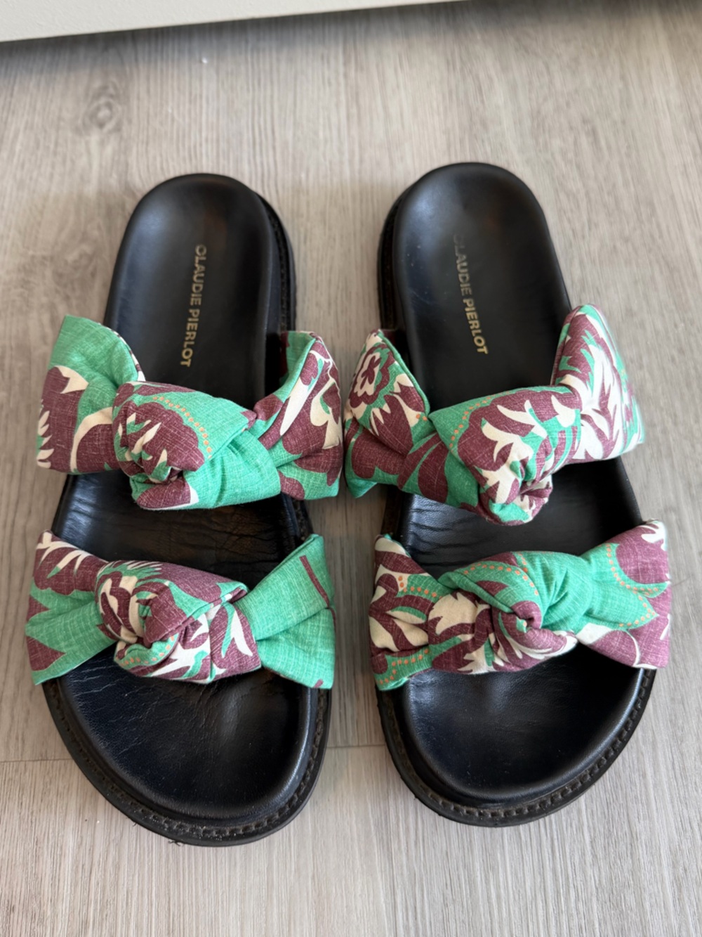 Claudie Pierlot Black Leather mules with floral print